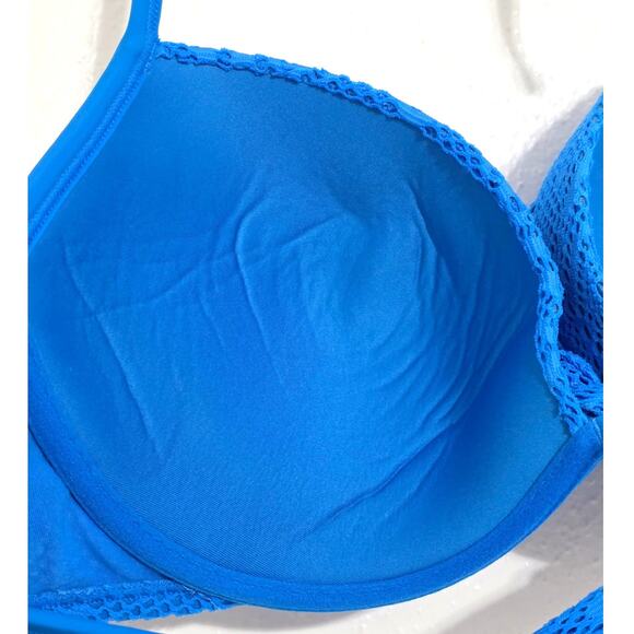 Aerie Twist Front Underwire Lace Overlay Halter Bikini Top Blue Size 36DD - Picture 8 of 9